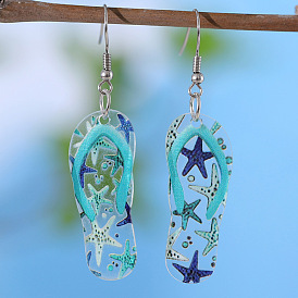 Bohemian Style Slipper with Star Acrylic Dangle Earrings, with Stainless Steel, Jewely for Women