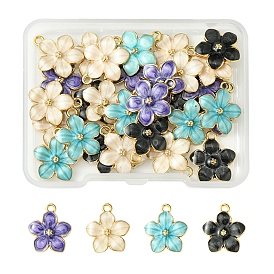 30 piezas 5 colores colgantes de aleación de esmalte, sin cadmio y níque y plomo, dorado, encanto de flores