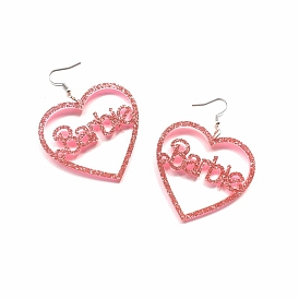 Acrylic Heart with Word Barble Earrings for Valentine's Day
