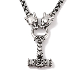 304 Stainless Steel Leopard Head King Box Chain Viking Mjolnir Thor Hammer Pendant Necklaces for Men