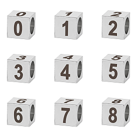 9шт 9 стиль 303 европейские бусины из нержавеющей стали, бусины с большим отверстием, куб с номером