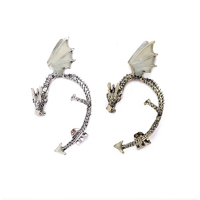 Luminaries Enamel Dragon Cuff Earrings, Gothic Alloy Climber Wrap Around Earrings for Non Piercing Ear