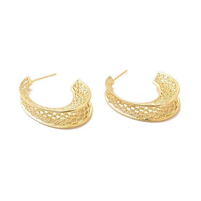 Rack Plating Brass Hollow Out C-shape Stud Earrings for Women, Lead Free & Cadmium Free