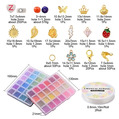 DIY Letter & Seed Beads Jewelry Set Making Kit, Including Glass Seed Beads, Alloy Pendants & Clasps, Iron Charms & Bead Tips & Jump Rings, Acrylic Heart Beads, Elastic Thread