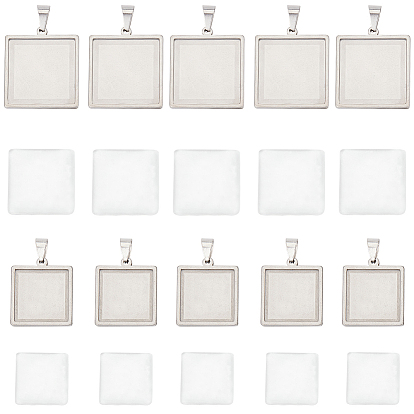 Набор для самостоятельного изготовления квадратного купола-подвески, в том числе 304 настройки подвески из нержавеющей стали, Кабошоны из стекла