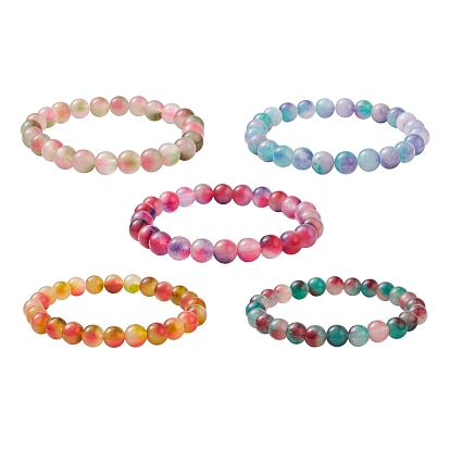Gefärbtes, natürliches, weißes Jade-Stretch-Armband mit runden Perlen