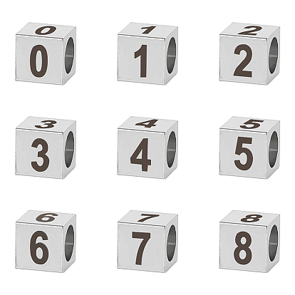 9шт 9 стиль 303 европейские бусины из нержавеющей стали, бусины с большим отверстием, куб с номером