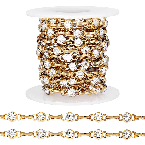 4 Yards Alloy Rhinestone Link Chains, Flat Round