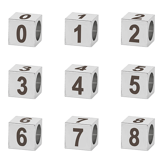 9шт 9 стиль 303 европейские бусины из нержавеющей стали, бусины с большим отверстием, куб с номером