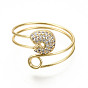 Brass Micro Pave Clear Cubic Zirconia Cuff Rings, Open Rings, Cadmium Free & Nickel Free & Lead Free, Safety Pin Shape