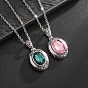 Alloy Acrylic Oval Photo Locket Pendant Necklaces for Women, Antique Silver