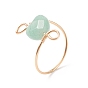 Gemstone Heart Beaded Finger Ring, Light Gold Plated Copper Wire Wrap Jewelry for Women