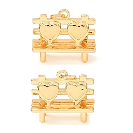 Brass Pendants, Bench with Heart Charms, Rack Plating, Long-Lasting Plated, Lead Free & Cadmium Free