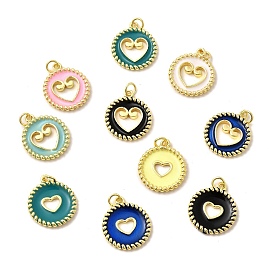 Латунь эмаль подвески, плоские круглые подвески с полыми сердечками, без свинца и без кадмия, долговечный, стойки покрытие, реальный 18 k позолоченный