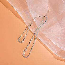 Crystal Beaded Necklace Bracelet Set - Butterfly Pendant Jewelry, Elegant, Delicate