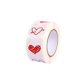 Heart Paper Stickers, Self Adhesive Roll Sticker Labels, for Envelopes, Bubble Mailers and Bags, Flat Round