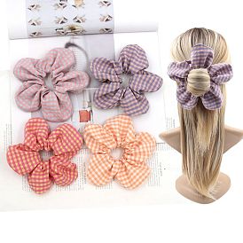 300Pcs Flower with Tartan Pettern Girls Hair Accessories, Scrunchie/Scrunchy, Polyester Elastic Hair Ties, Ponytail Holder