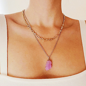 Natural Stone Pendant Necklace for Women, Versatile Sweater Chain with Imitation Amethyst