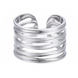 304 Stainless Steel Multi-string Open Cuff Ring, Chunky Hollow Ring for Women