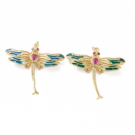 Rack Plating Brass Micro Pave Cubic Zirconia Pendants, with Enamel, Real 18K Gold Plated, Long-Lasting Plated, Lead Free & Cadmium Free, Dragonfly
