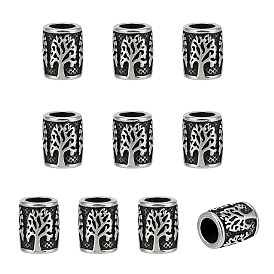 10Pcs 304 Stainless Steel European Tube Beads, Tree, Large Hole Beads