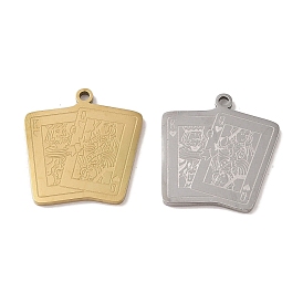 304 Stainless Steel Pendants, Rectangle with Playing Card Charm