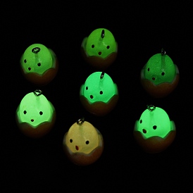 Luminous Resin Pendants, Egg with Chick Charms with Platinum Plated Iron Loops, Glow in the Dark