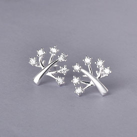 925 серьги-гвоздики в форме дерева из стерлингового серебра с микропаве из прозрачных кубических цирконий, с пластиковыми гайками уха