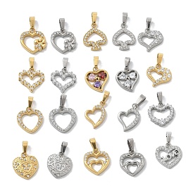 Ion Plating(IP) 304 Stainless Steel Micro Pave Cubic Zirconia Pendants, Heart Charms