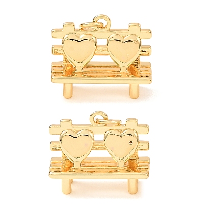 Brass Pendants, Bench with Heart Charms, Rack Plating, Long-Lasting Plated, Lead Free & Cadmium Free