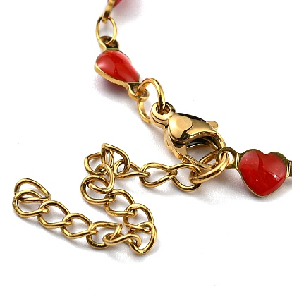 304 Stainless Steel Heart Link Chain Necklaces, with Enamel