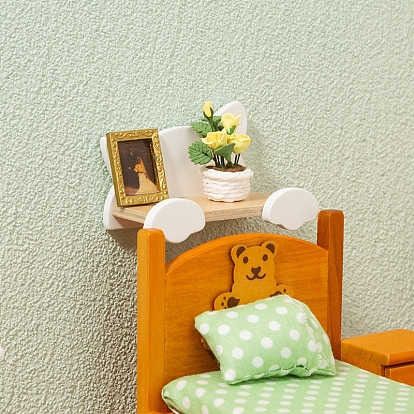 Wood Cat Shape Floating Shelf Miniature Ornaments, Micro Landscape Home Dollhouse Furniture Accessories, Pretending Prop Decoration