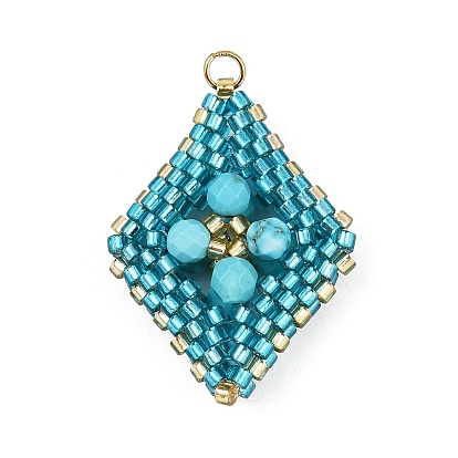 Подвески из синтетических драгоценных камней круглой огранки и стеклянных бусин ручной работы, ромб прелести, золотые