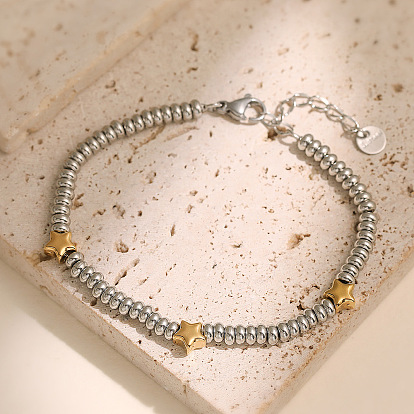 304 браслеты из нержавеющей стали с бусинами для женщин, золотые и нержавеющая сталь цвет