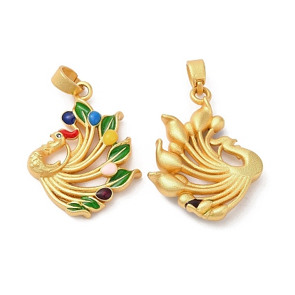Rack Plating Brass Pendants, with Enamel, Long-Lasting Plated, Peacock Charm