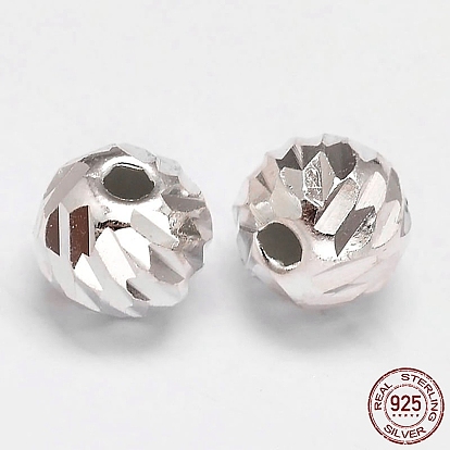 Fancy Cut Faceted Round 925 Sterling Silver Beads