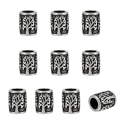 10Pcs 304 Stainless Steel European Tube Beads, Tree, Large Hole Beads