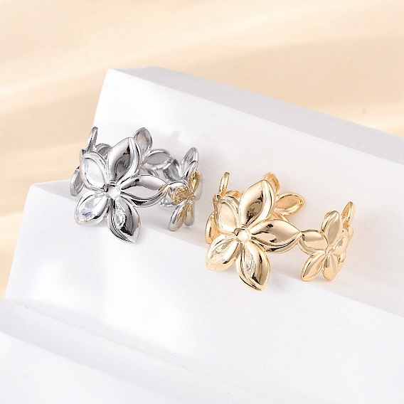 Латунные регулируемые открытые манжеты для женщин, без кадмия, без никеля и без свинца, цветок