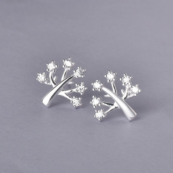 925 серьги-гвоздики в форме дерева из стерлингового серебра с микропаве из прозрачных кубических цирконий, с пластиковыми гайками уха
