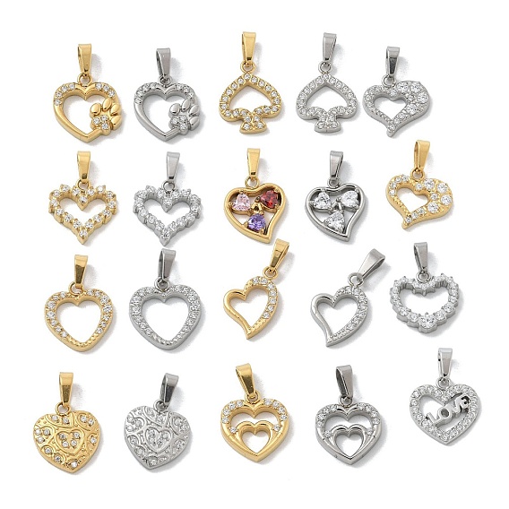 Ионное покрытие (ip) 304 подвески из нержавеющей стали с микропаве из кубического циркония, сердце прелести