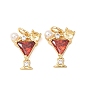 Латунные микро проложить кубического циркония подвески, бокал, с абс пластмассовой имитационной жемчужиной, без кадмия и без свинца, стойки покрытие, долговечный, с целью перехода в кольце