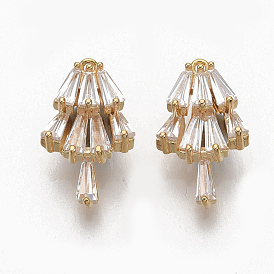 Brass Clear Cubic Zirconia Charms, Nickel Free, Umbrella, Real 18K Gold Plated