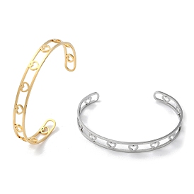 304 Stainless Steel Open Cuff Bangles, Hollow Heart