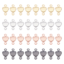32Pcs 4 Colors Brass Links Connectors, Lead Free & Cadmium Free & Nickel Free, Heart with Word Love, For Valentine's Day