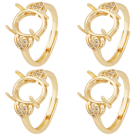 4шт. латунные кубические цирконии регулируемые компоненты кольца-солитера, 4 настройки кольца зубца когтя, овальные, долговечный, без кадмия и без свинца