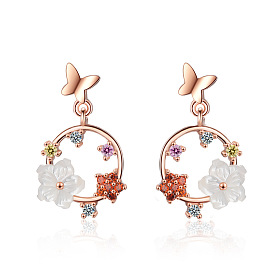 Butterfly Flower Earrings - Long Style, Elegant Shell Pendant, Girl's Ear Jewelry.