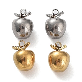 Ion Plating(IP) 304 Stainless Steel Charm, 3D Apple Charm