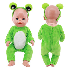 Frog Animal Cloth Doll Jumpsuit & Headband Outfits, Pajamas Casual Wear Clothes Set, for 18 inch Girl Doll Dressing Accessories
