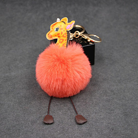 Adorable porte-clés à pompon girafe avec breloque de sac en forme de cerf et ensemble d'accessoires de porte-clés de voiture en peluche