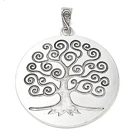 Tibetan Style Alloy Big Pendants, Flat Round with Tree of Life Charms